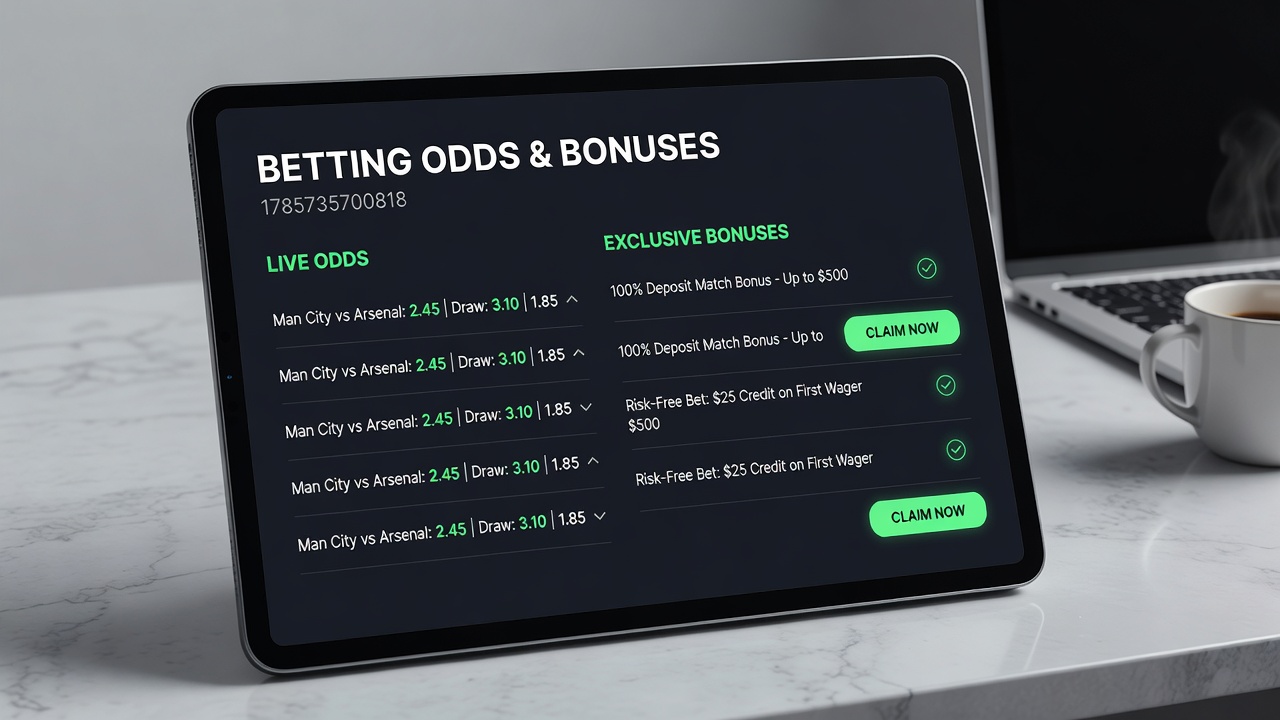 Screenshot of a betting platform displaying odds alongside active bonus promotions