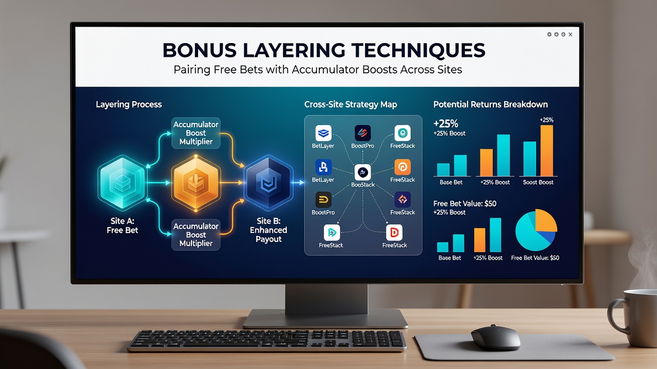 Diagram depicting cross-site strategies for pairing free bets with accumulator boosts