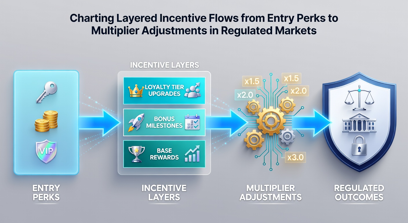 Diagram showing layered incentive flows starting from entry perks and progressing through multiplier adjustments in regulated betting environments