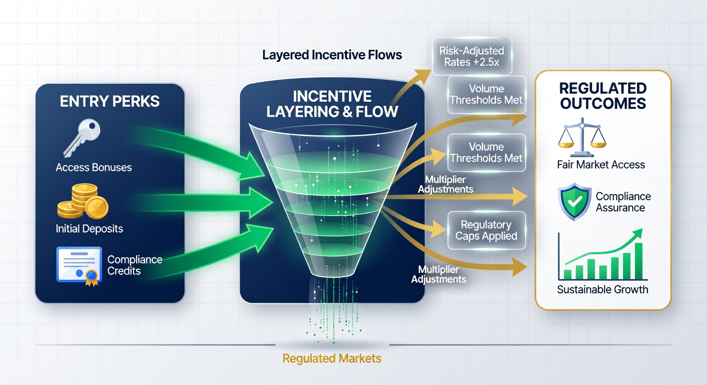 Illustration of multiplier adjustment stages within layered incentive systems in regulated markets