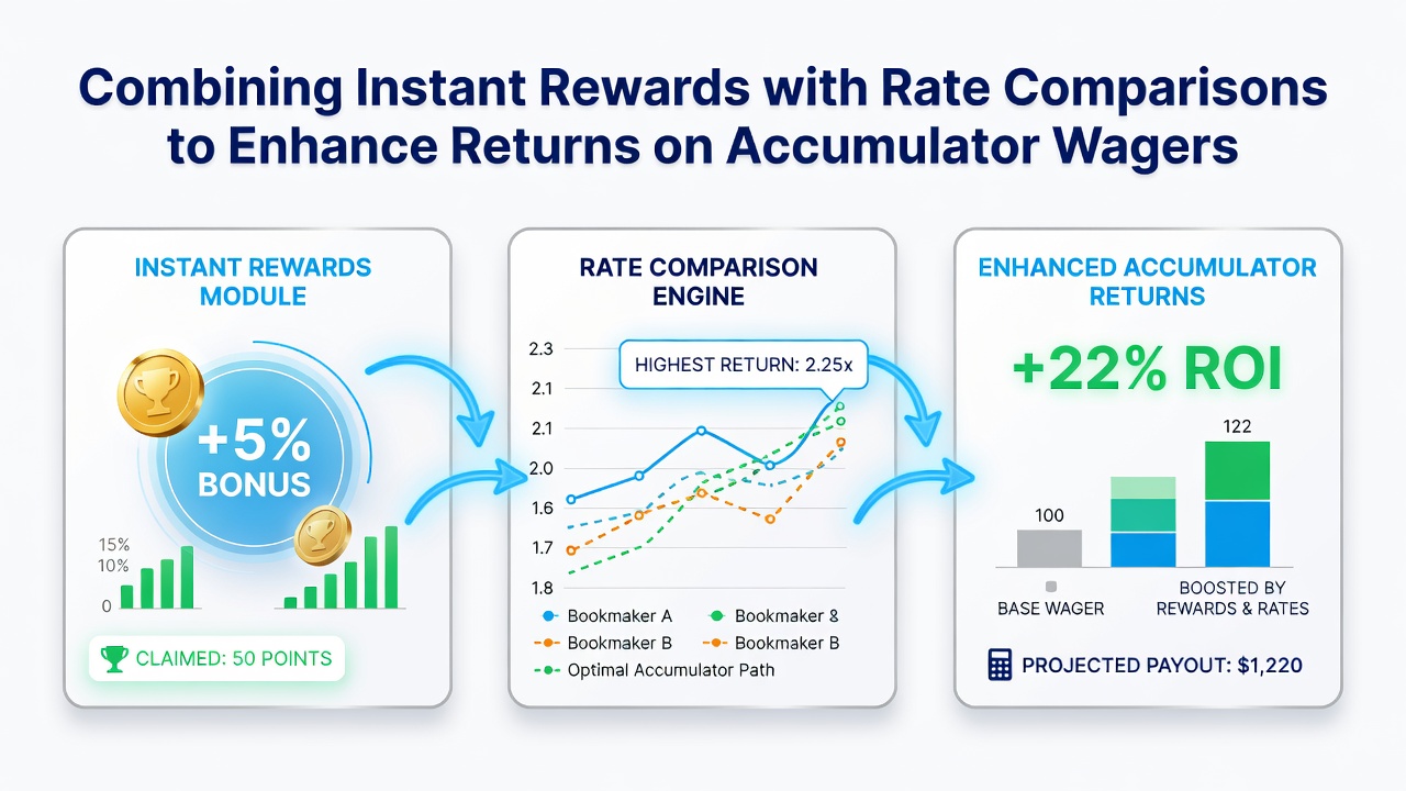 Comparison dashboard displaying accumulator leg odds from several operators next to reward balance indicators