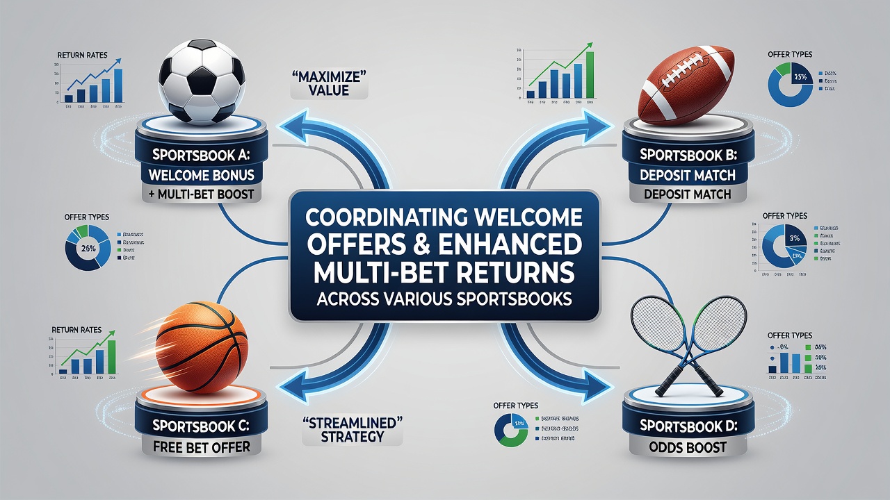 Sportsbook welcome offers and multi-bet promotions displayed on multiple betting apps and platforms