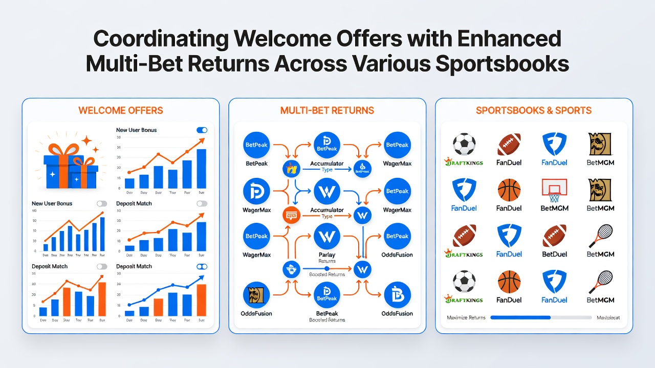 Comparison chart showing welcome bonus stacking with accumulator boost offers on different sportsbook interfaces