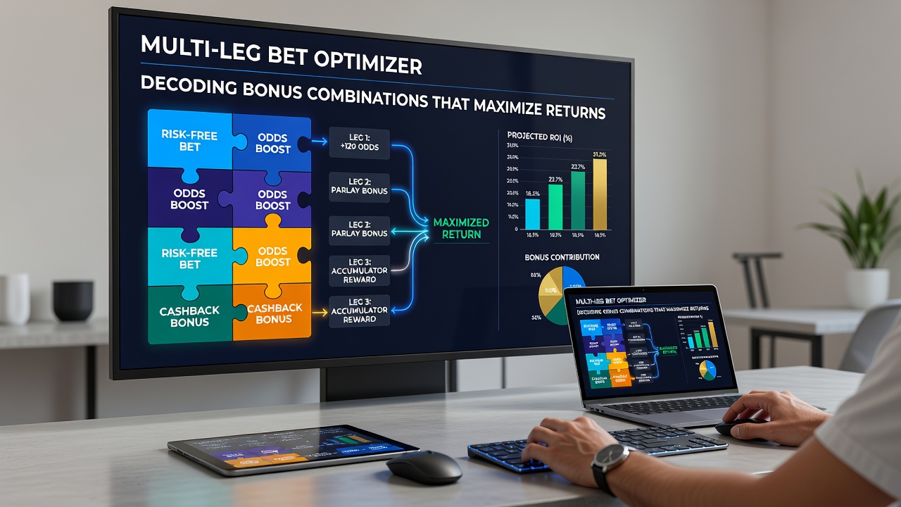 Chart displaying comparative payout scenarios for single versus layered bonus applications on five-leg accumulators