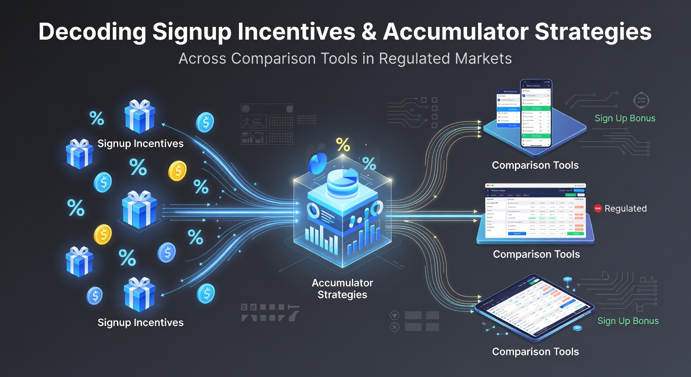 Illustration showing signup incentives influencing accumulator bet selections on digital comparison platforms in licensed markets