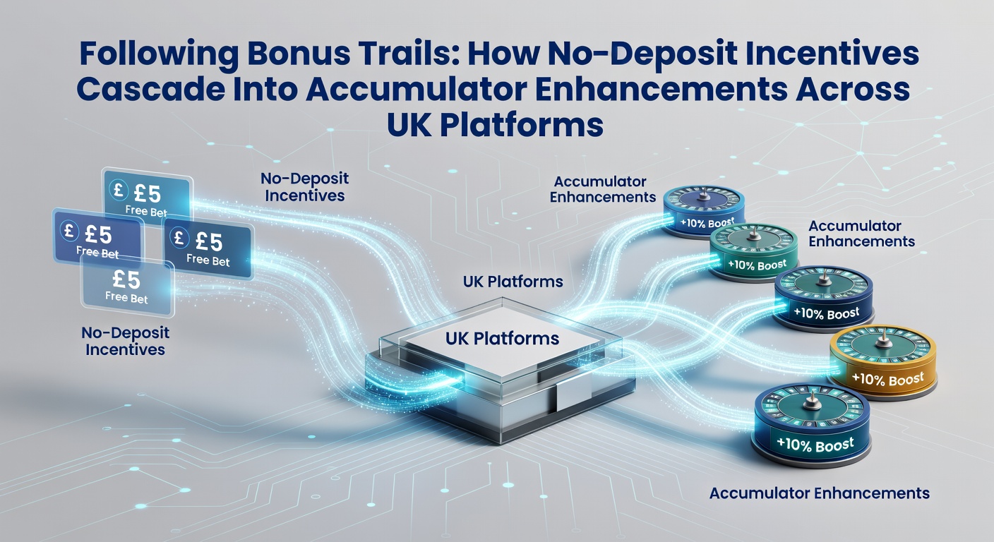 A visual diagram showing the progression from no-deposit bonuses to enhanced accumulator bets on UK platforms