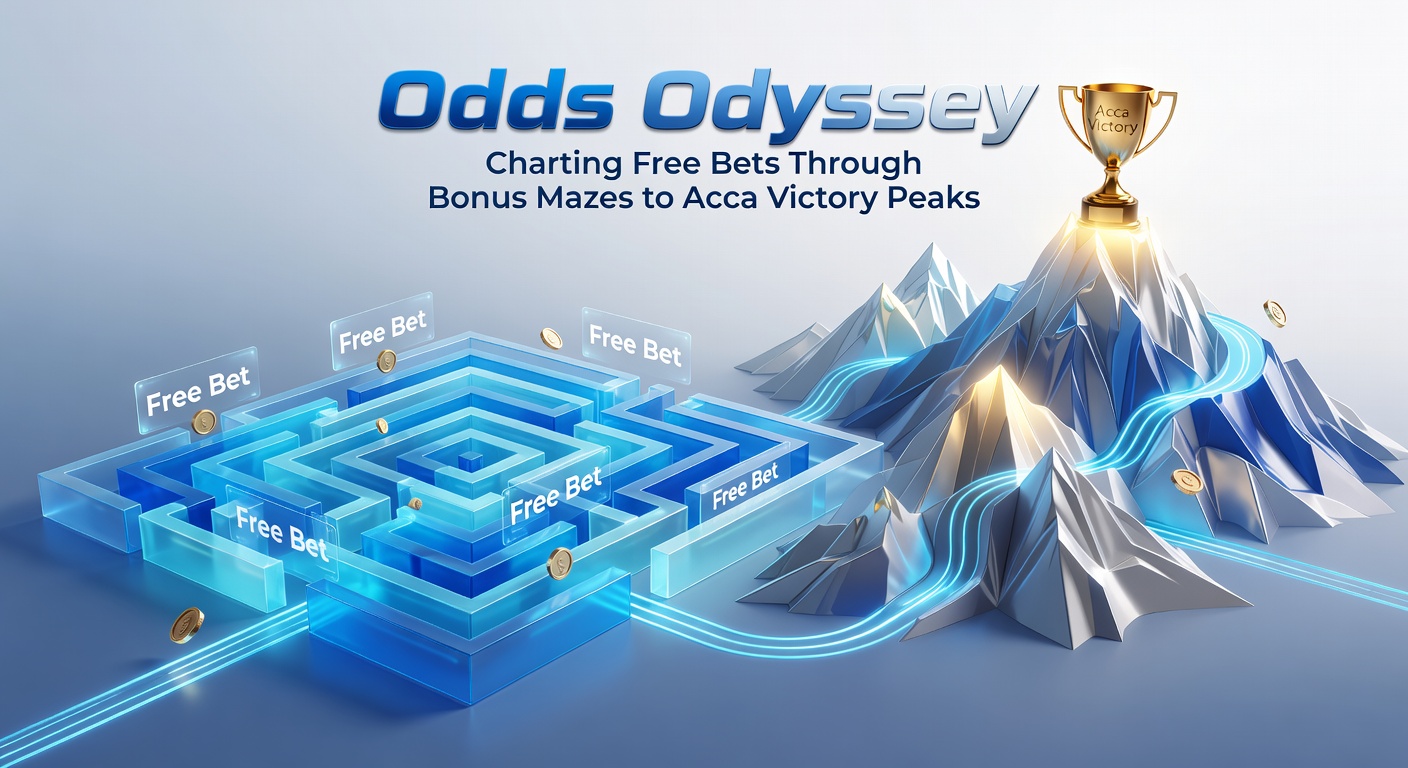 A winding path map illustrating the journey from free bet sign-ups through complex bonus requirements to triumphant accumulator wins, dotted with bookmaker icons and odds charts