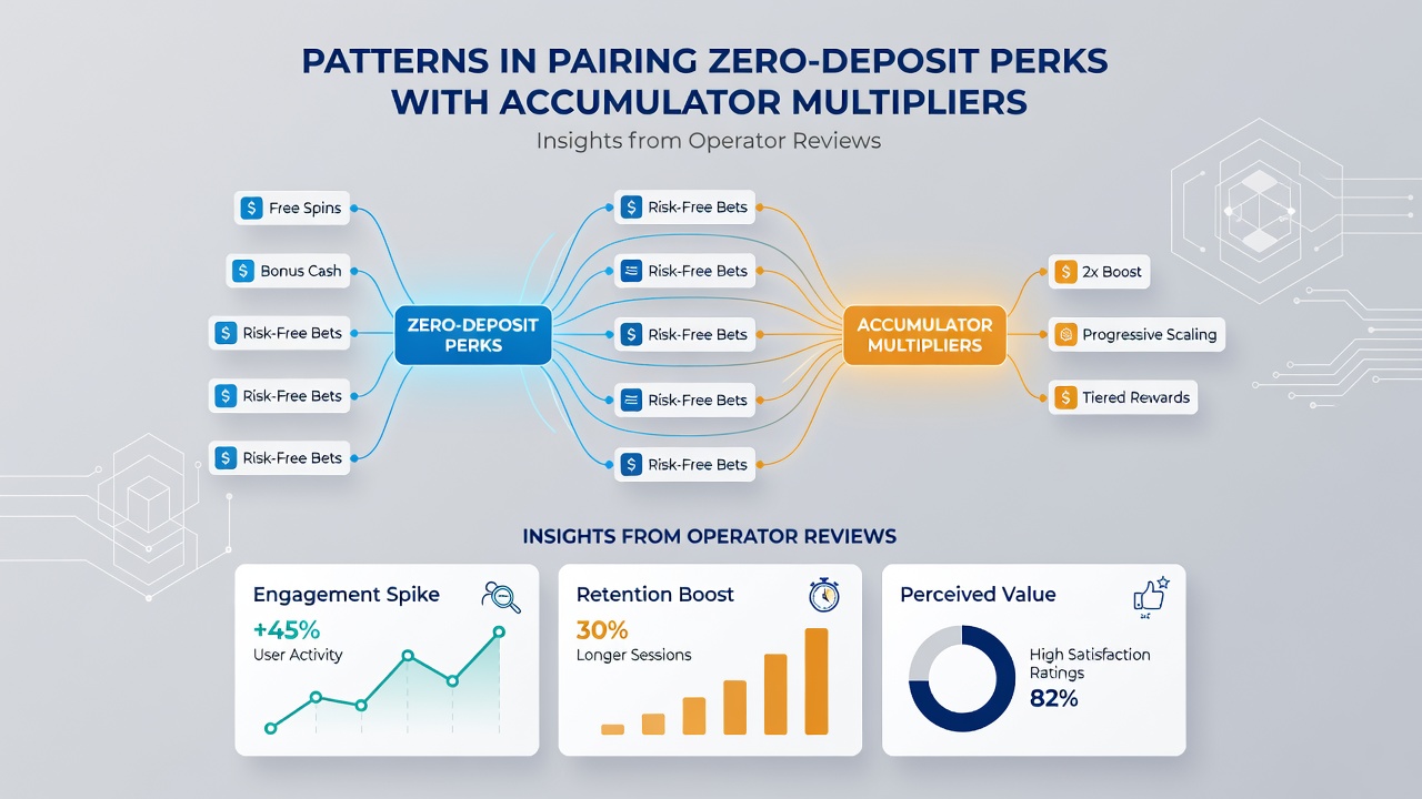 Infographic detailing operator review insights on zero-deposit and accumulator bonus pairings