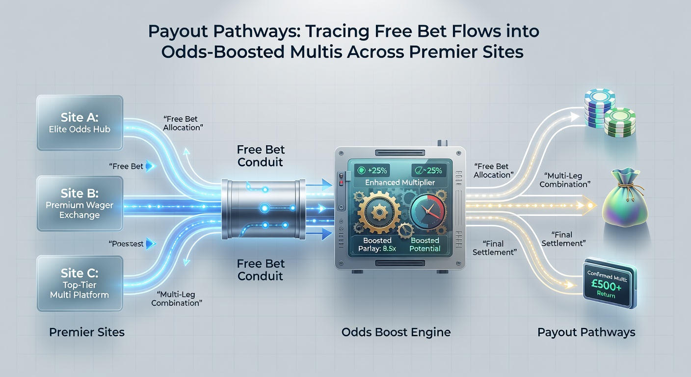 Screenshot of a bookmaker interface displaying free bet applied to an odds-boosted multi with payout projection