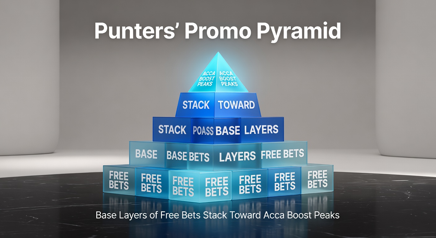 Visual diagram of the promo pyramid, showing free bets as foundational layers building toward accumulator boost peaks
