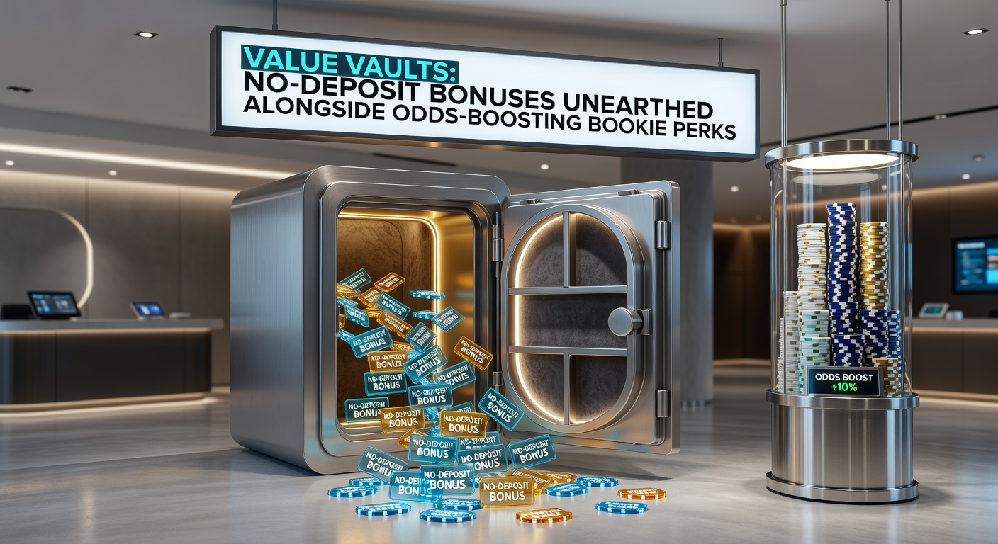 Digital graphic showing locked vaults opening to reveal stacks of free bet tokens intertwined with glowing odds boost icons, symbolizing combined promotional value
